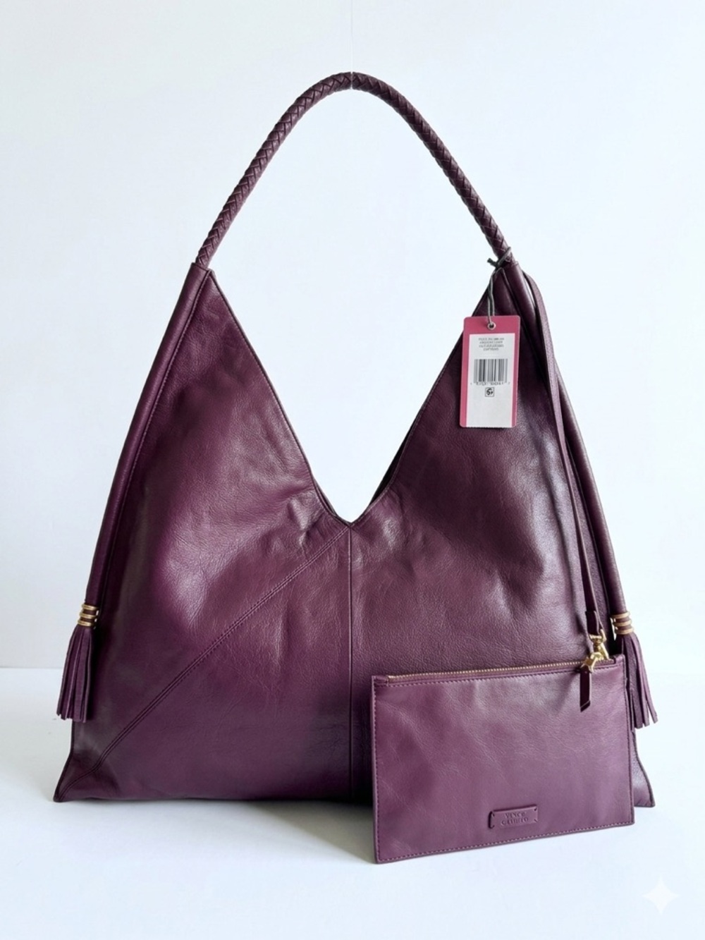 NEW Vince Camuto Liann Leather Hobo Bag Dark Zinnia Purple Braided Handle Purse